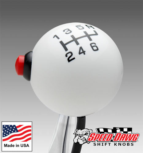 Pro White / Black 6 Speed Shift Knob with Line Lock / NOS Button