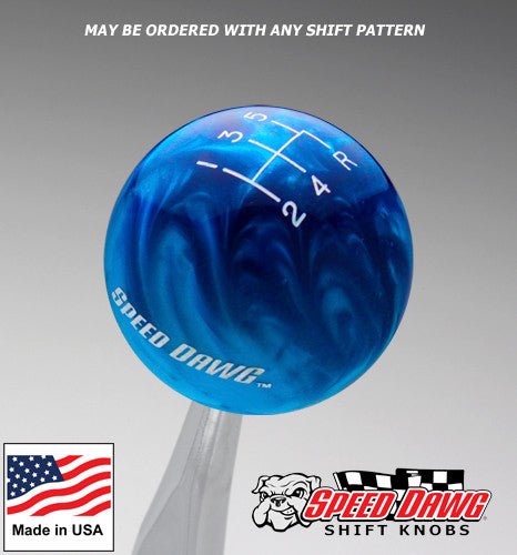 Blue Pearl Shift Knob with Engraved Shift Pattern & Logos