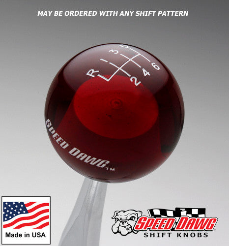 Transparent Red Shift Knob with Engraved Shift Pattern & Speed Dawg Logo Text