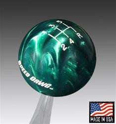 Green Pearl Shift Knob with Engraved Shift Pattern & Speed Dawg Logo Text