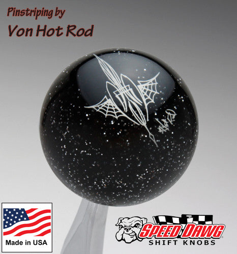 Transparent Black Metalflake Pinstriped Spider Web Shift Knob by Von Hot Rod