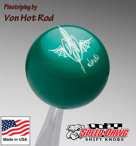 Green Pinstriped Spider Web Shift Knob by Von Hot Rod