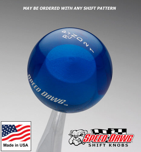 Transparent Blue Shift Knob with Engraved Shift Pattern & Speed Dawg Logo Text