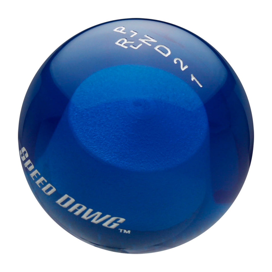 Transparent Blue Shift Knob with Engraved Shift Pattern & Speed Dawg Logo Text