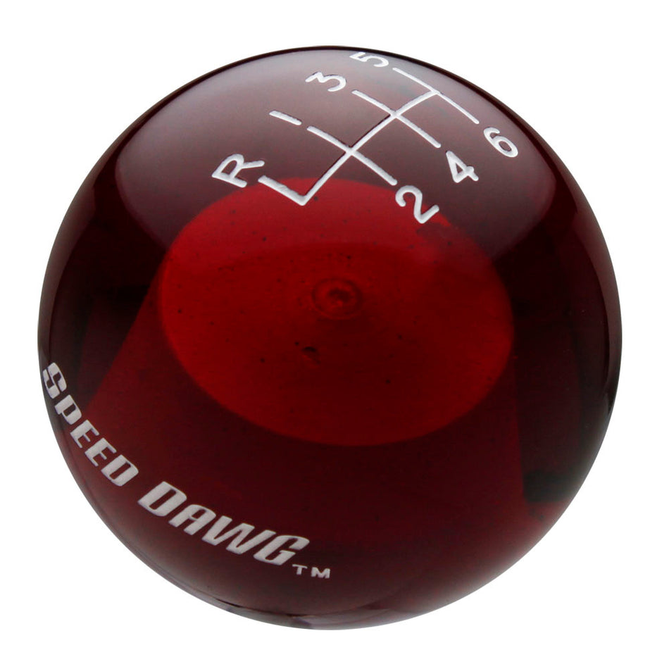 Transparent Red Shift Knob with Engraved Shift Pattern & Speed Dawg Logo Text