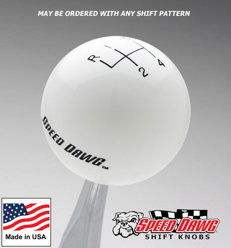 White Shift Knob with Engraved Shift Pattern & Speed Dawg Logo Text