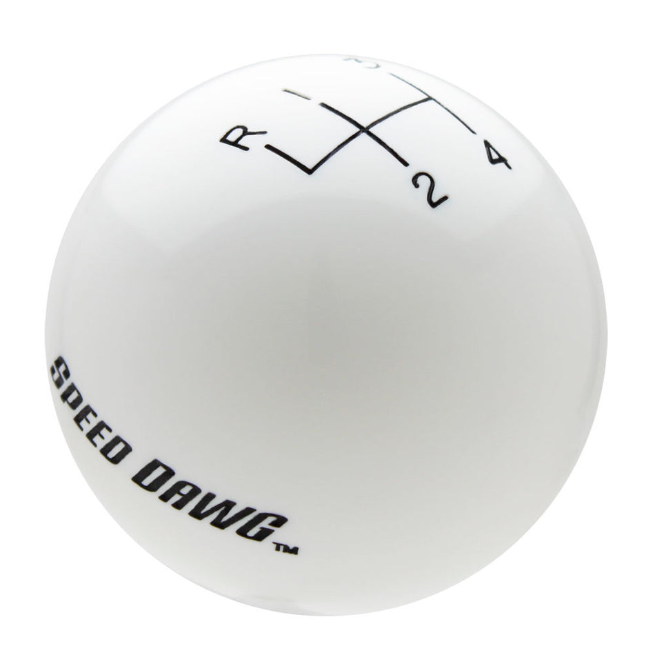 White Shift Knob with Engraved Shift Pattern & Speed Dawg Logo Text