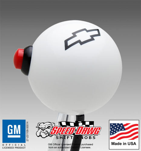 Chevy Bowtie Shift Knob with Line Lock / NOS Button - White