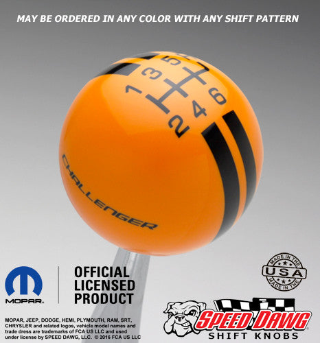Challenger Rally Stripe Shift Knob Grabber Orange with Black graphics