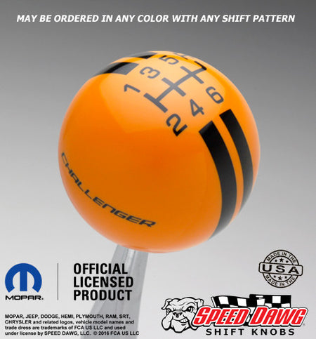 Challenger Rally Stripe Shift Knob Grabber Orange with Black graphics