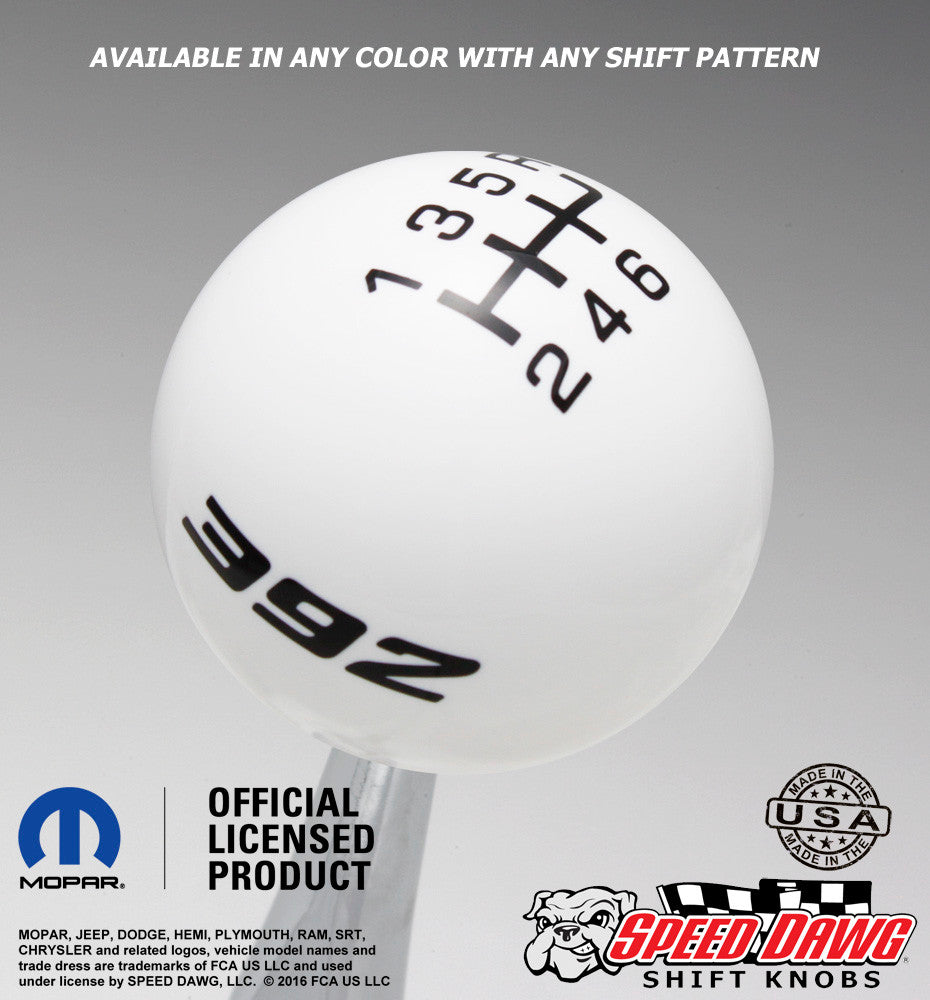 White shift knob with Black graphics
