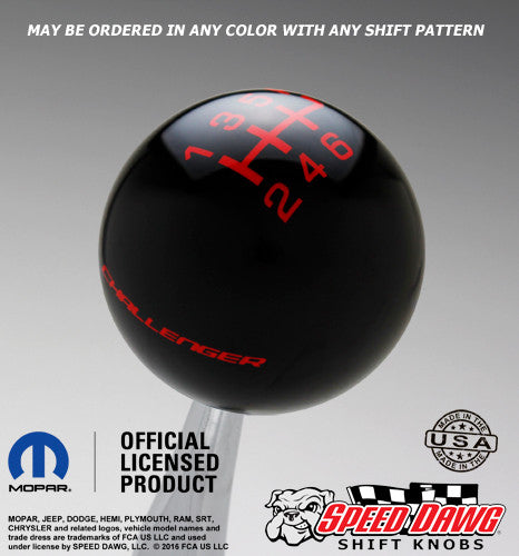 Dodge Challenger Black shift knob with Red graphics