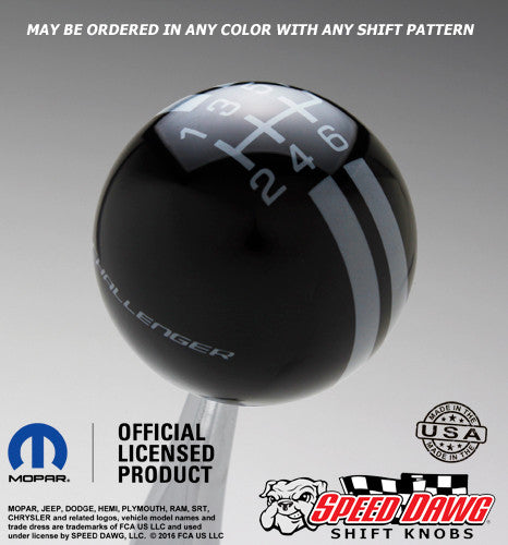 Challenger Rally Stripe Shift Knob Black with Pearl Gray graphics