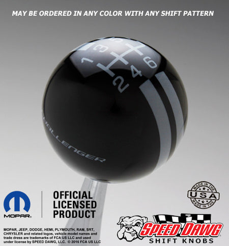 Challenger Rally Stripe Shift Knob Black with Pearl Gray graphics