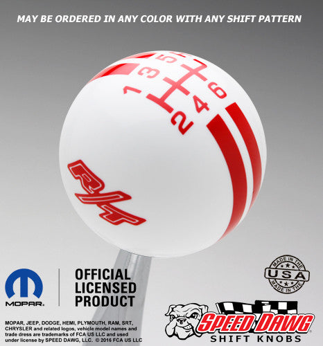 White R/T Logo Rally Stripe Shift Knob with Red Graphics