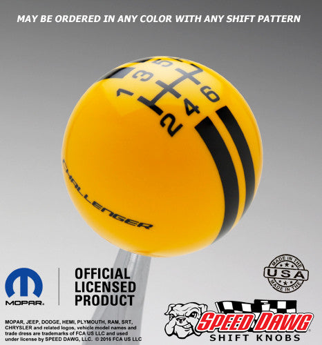Challenger Rally Stripe Shift Knob Yellow with Black graphics