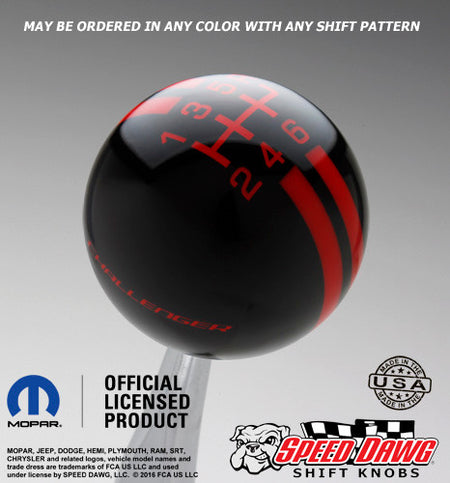 Challenger Rally Stripe Shift Knob Black with Red graphics