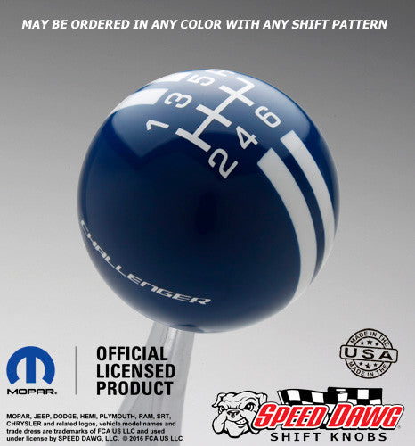 Challenger Rally Stripe Shift Knob Dark Blue with White graphics