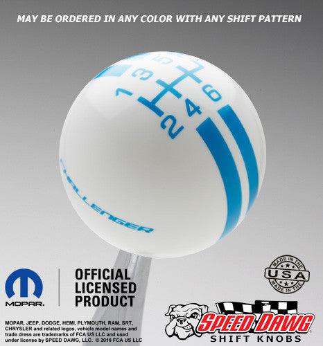 Challenger Rally Stripe Shift Knob White with Grabber Blue graphics