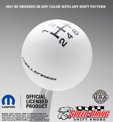Dodge Challenger White shift knob with Black graphics