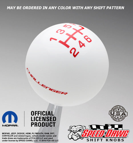 Dodge Challenger White shift knob with Red graphics
