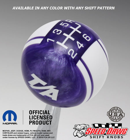 Purple Pearl T/A Logo shift knob with White graphics