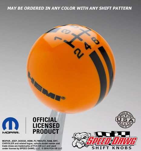 Hemi Logo Rally Stripe Shift Knob Grabber Orange with Black graphics