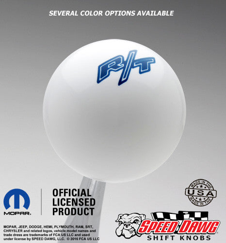 White R/T Logo Shift Knob with Dark Blue Graphics