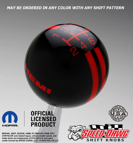 Hemi Logo Rally Stripe Shift Knob Black with Red graphics