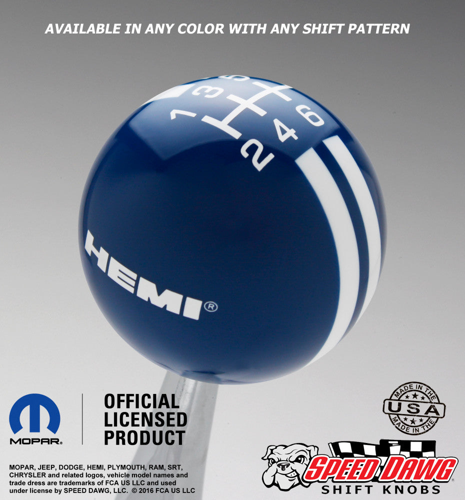 Hemi Logo Rally Stripe Shift Knob Dark Blue with White graphics