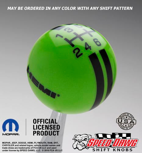 Hemi Logo Rally Stripe Shift Knob Green with Black graphics