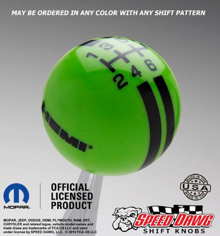 Hemi Logo Rally Stripe Shift Knob Green with Black graphics