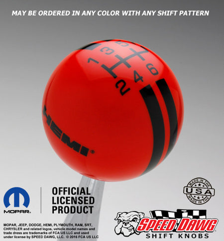 Hemi Logo Rally Stripe Shift Knob Orange with Black graphics