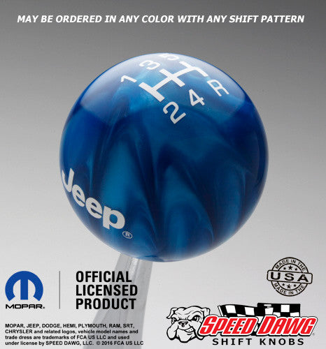 Blue Pearl Jeep Logo Shift Knob With White Graphics