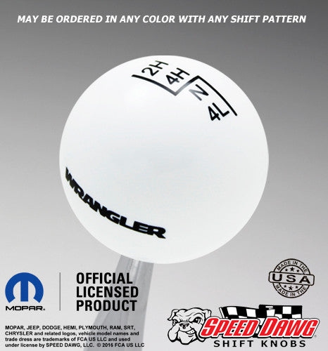 White Wrangler Logo Shift Knob with Black graphics