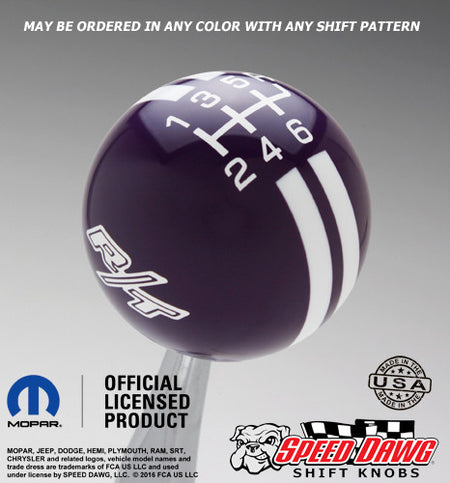 Purple R/T Logo Rally Stripe Shift Knob with White Graphics
