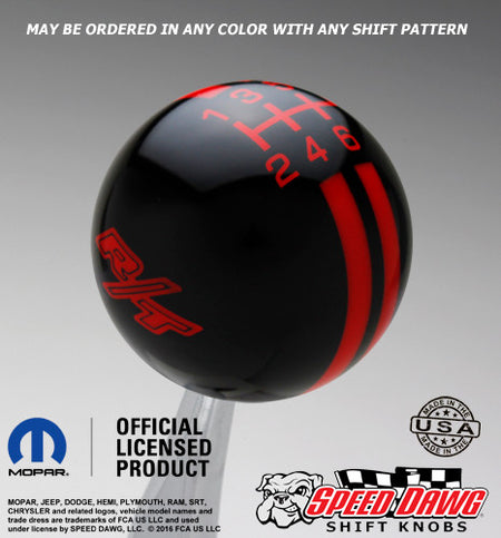 Black R/T Logo Rally Stripe Shift Knob with Red Graphics