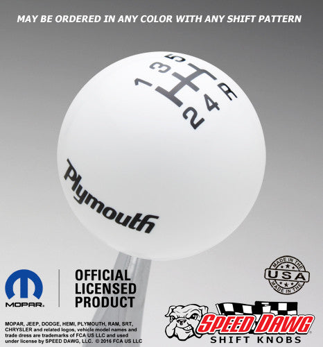Plymouth Logo Shift Knob White with Black graphics