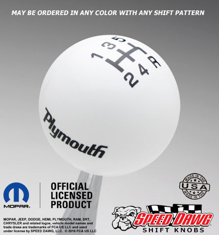 Plymouth Logo Shift Knob White with Black graphics