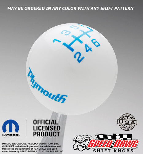 Plymouth Logo Shift Knob White with Grabber Blue graphics