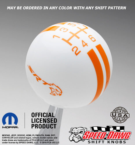 White knob with Grabber Orange graphics