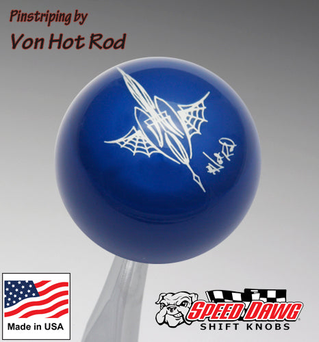 Dark Blue Pinstriped Spider Web Shift Knob by Von Hot Rod