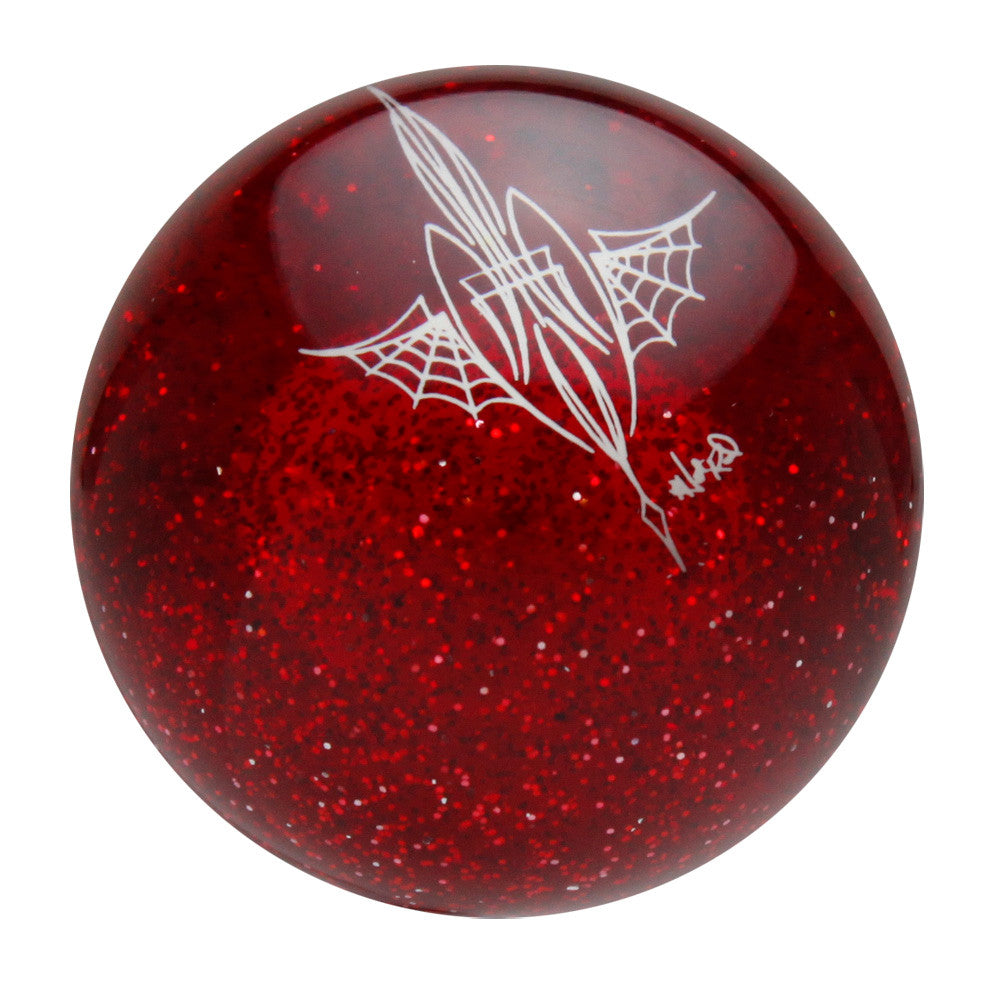 Transparent Red Metalflake Pinstriped Spider Web Shift Knob by Von