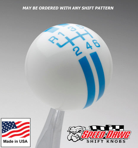 White / Grabber Blue Rally Stripe Shift Knob
