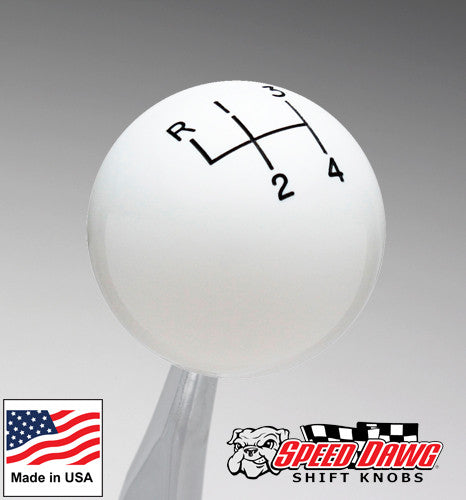 White 4 Speed Reverse Upper Left Shift Knob with Engraved Shift Pattern