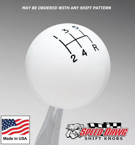 White 5 Speed Reverse Lower Right Shift Knob with Engraved Shift Pattern