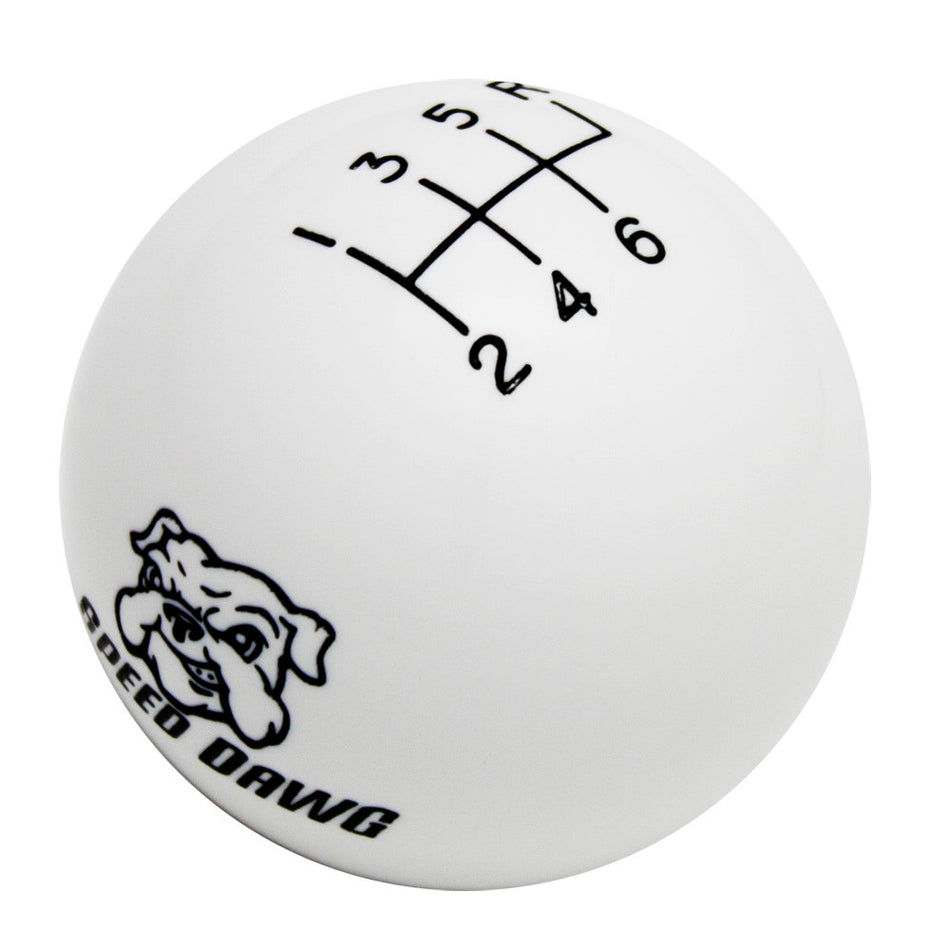 Speed Dawg Logo White 6 Speed Reverse Upper Right Engraved Shift Knob