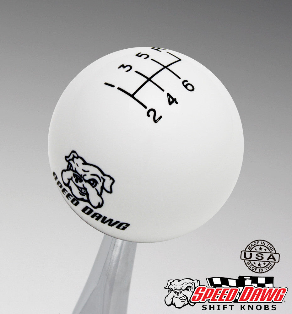 Speed Dawg Logo White 6 Speed Reverse Upper Right Engraved Shift Knob