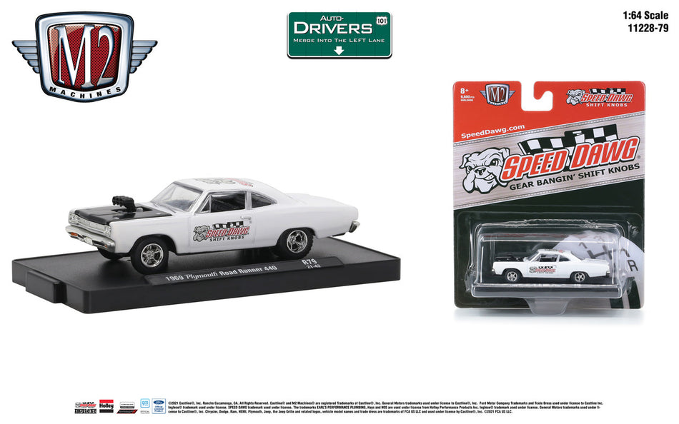 Speed Dawg Shift Knobs 1969 Plymouth Road Runner 440 1/64 Scale Die Cast Car - White