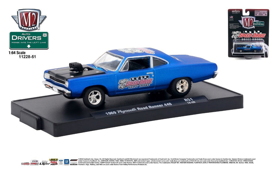 Speed Dawg Shift Knobs 1969 Plymouth Road Runner 440 1/64 Scale Die Cast Car - Blue